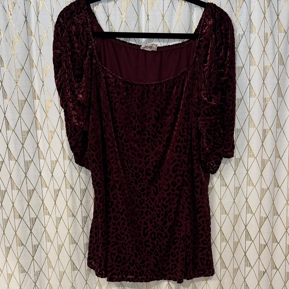 Siren Lily Burgundy Leopard Print Top 3x